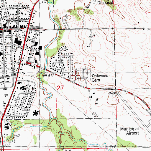 Topographic Map of Oakwood Cemetery, IA