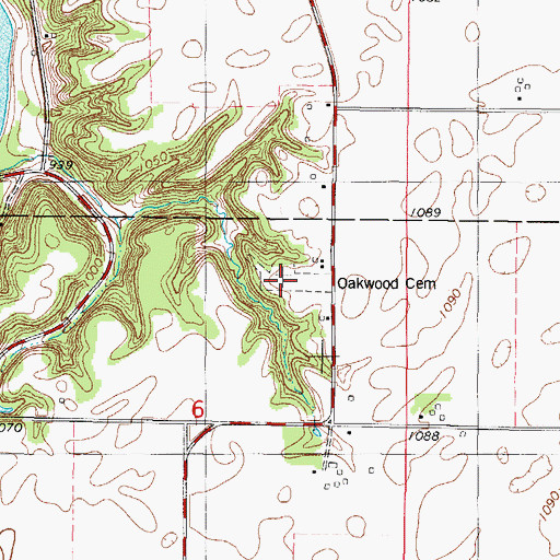 Topographic Map of Oakwood Cemetery, IA