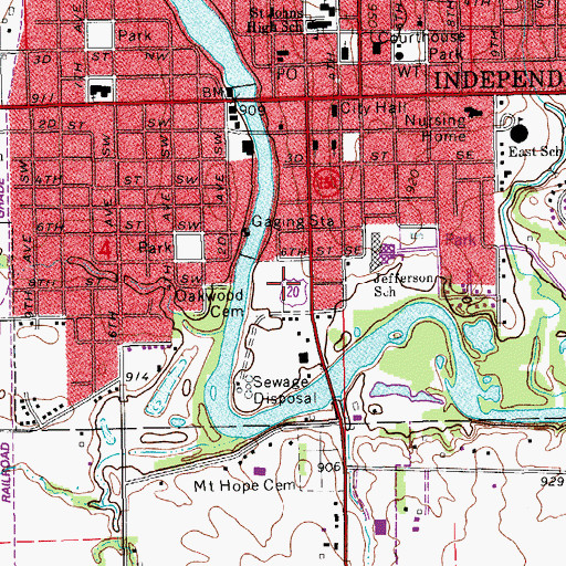 Topographic Map of Oakwood Cemetery, IA