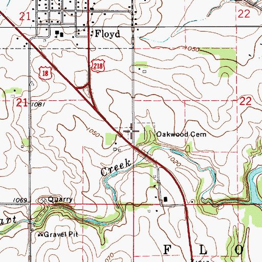 Topographic Map of Oakwood Cemetery, IA