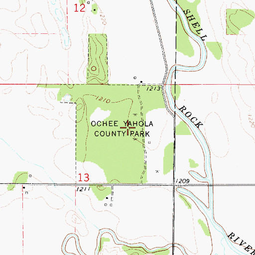 Topographic Map of Ochee Yahola County Park, IA