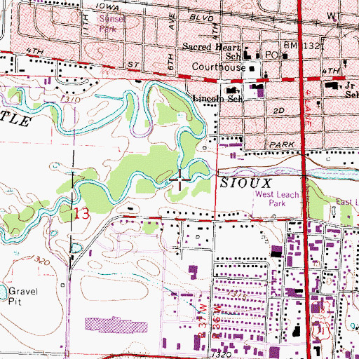 Topographic Map of Ocheyedan River, IA