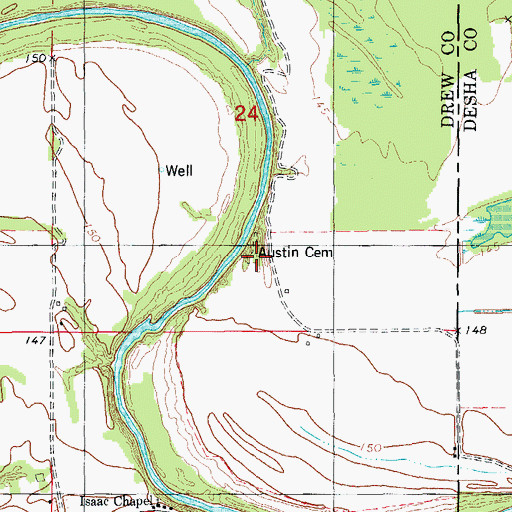 Topographic Map of Austin Cemetery, AR