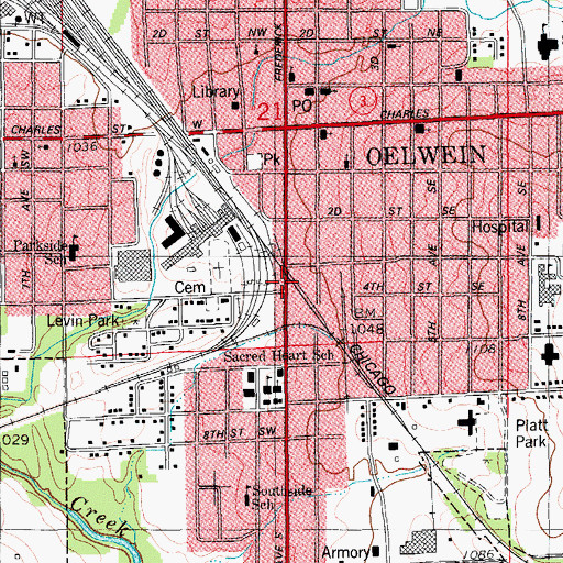 Topographic Map of Oelwein, IA