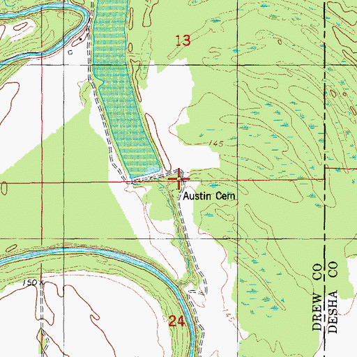 Topographic Map of Austin Cemetery, AR