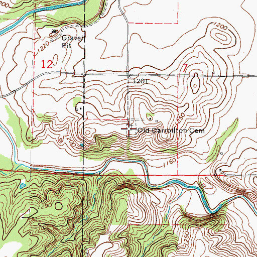 Topographic Map of Old Carrollton Cemetery, IA