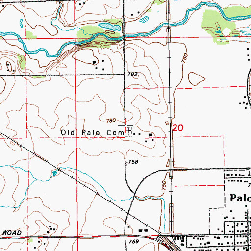 Topographic Map of Old Palo Cemetery, IA