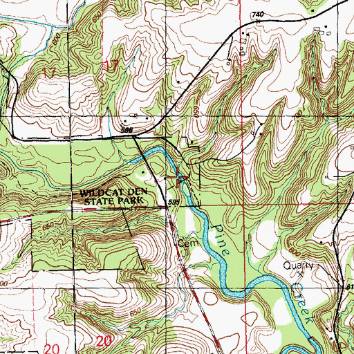 Topographic Map of Old Pine Creek Mill, IA
