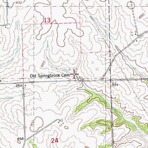 Topographic Map of Old Springbrook Cemetery, IA