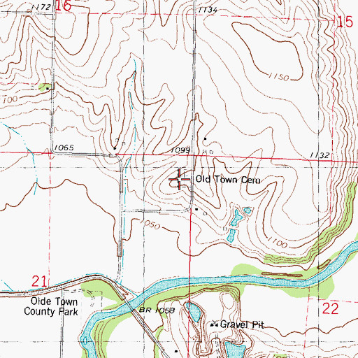 Topographic Map of Old Town Cemetery, IA