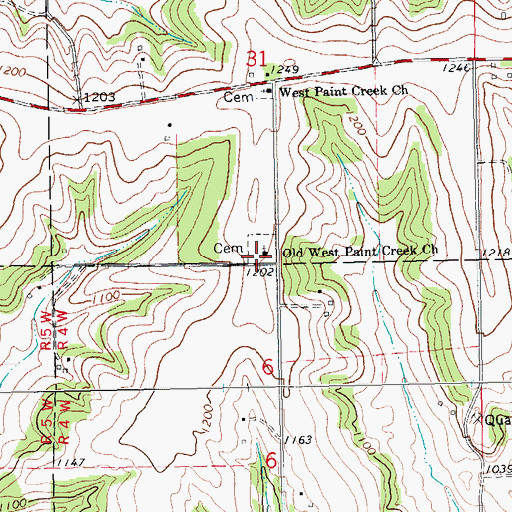 Topographic Map of Old West Paint Creek Church, IA
