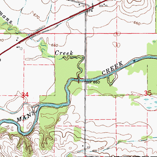 Topographic Map of Old Womans Creek, IA