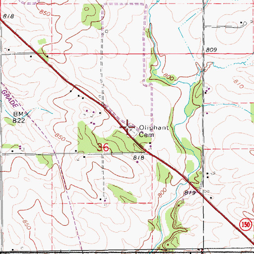 Topographic Map of Oliphant Cemetery, IA