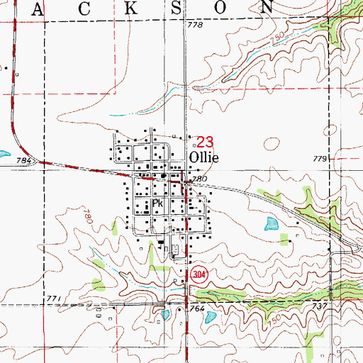 Topographic Map of Ollie, IA