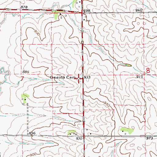 Topographic Map of Oneida Cemetery, IA
