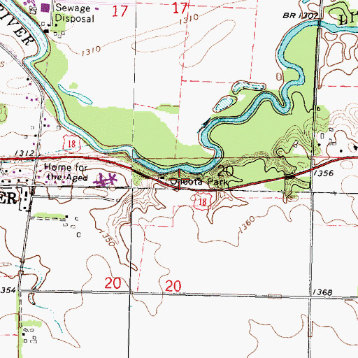 Topographic Map of Oneota Park, IA