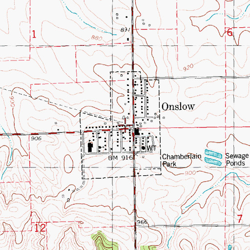 Topographic Map of Onslow, IA