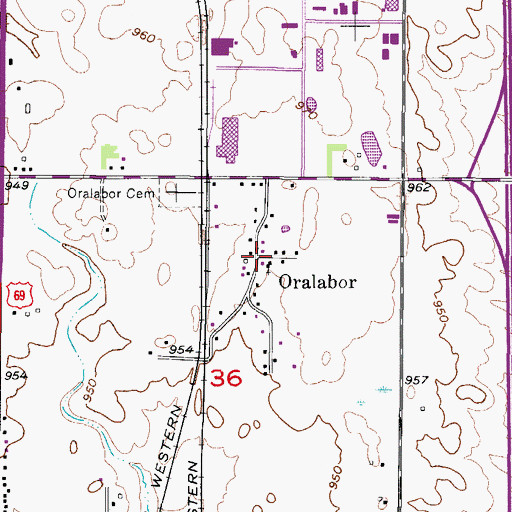 Topographic Map of Oralabor, IA