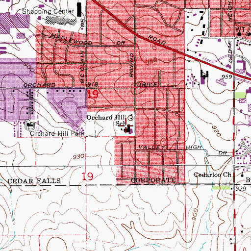 Topographic Map of Orchard Hill Elementary School, IA