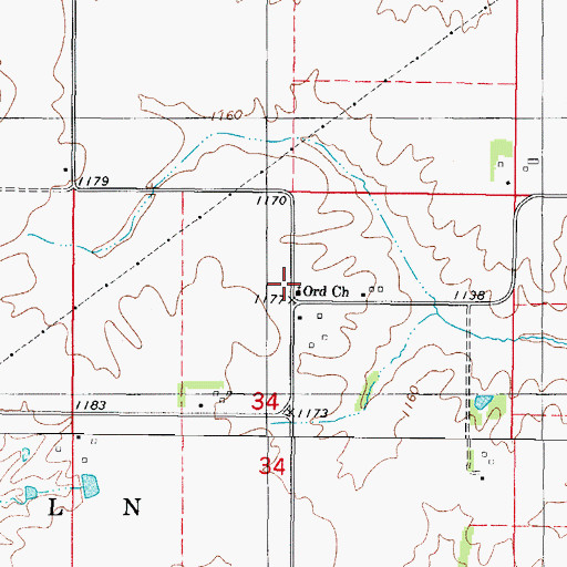 Topographic Map of Ord Church, IA