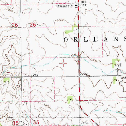 Topographic Map of Orleans Cemetery, IA