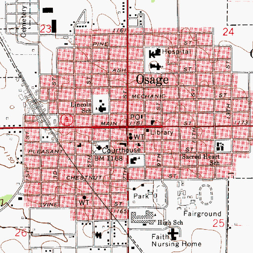 Topographic Map of Osage, IA