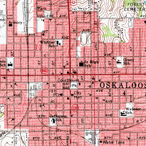Topographic Map of Oskaloosa, IA
