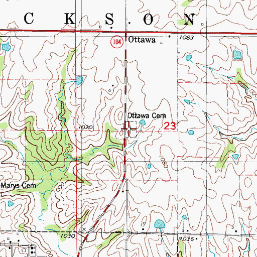 Topographic Map of Ottawa Cemetery, IA