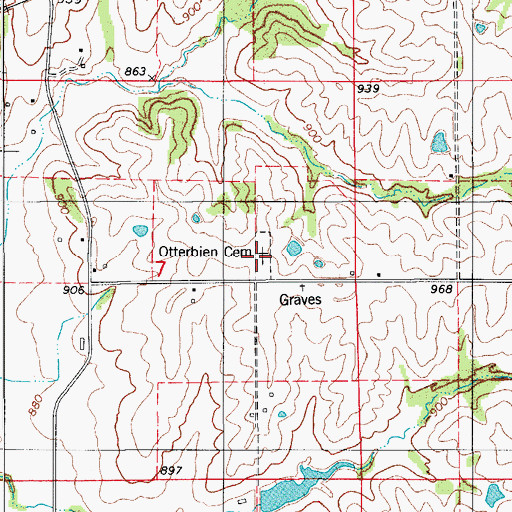 Topographic Map of Otterbien Cemetery, IA