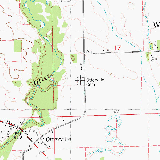 Topographic Map of Otterville Cemetery, IA