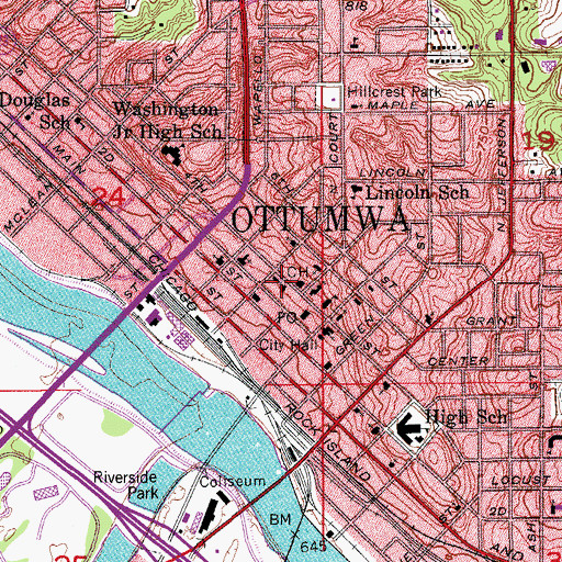 Topographic Map of Ottumwa, IA