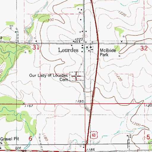 Topographic Map of Our Lady of Lourdes Cemetery, IA