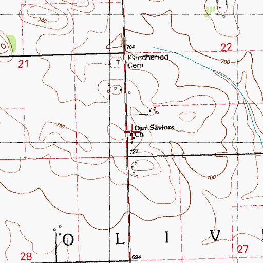 Topographic Map of Our Saviors Church, IA