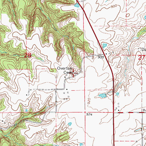 Topographic Map of Overton Cemetery, IA