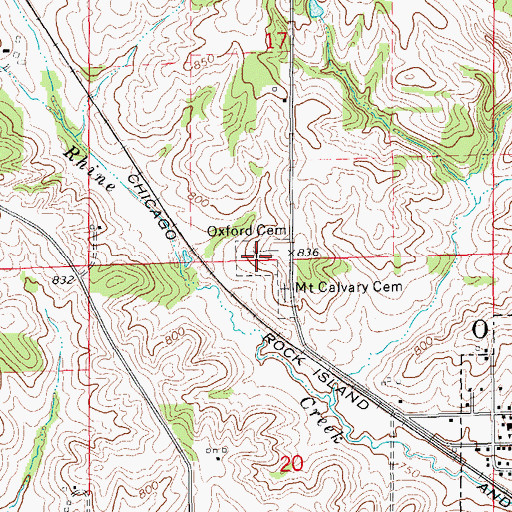 Topographic Map of Oxford Cemetery, IA