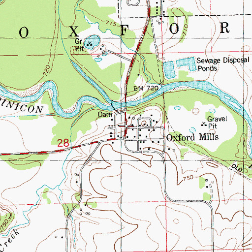 Topographic Map of Oxford Mills, IA