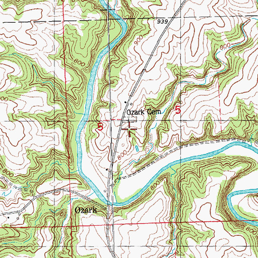Topographic Map of Ozark Cemetery, IA