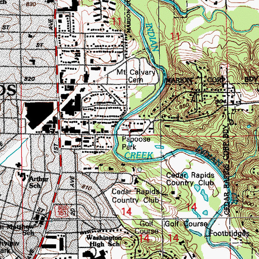 Topographic Map of Papoose Park, IA