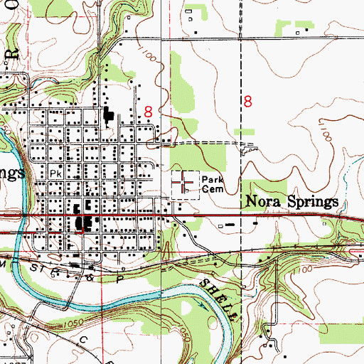 Topographic Map of Park Cemetery, IA