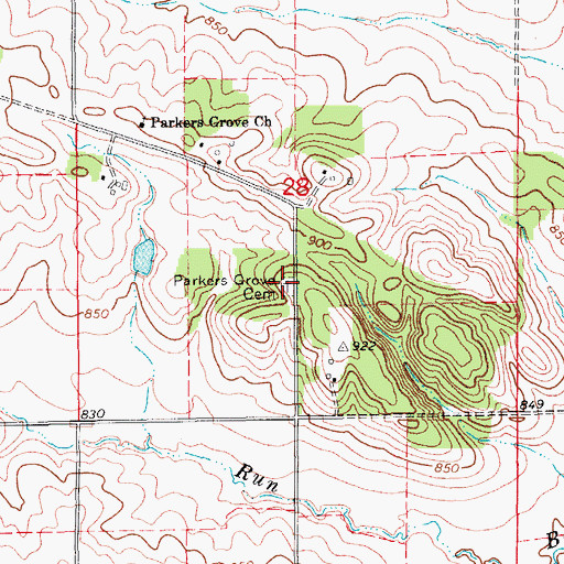 Topographic Map of Parkers Grove Cemetery, IA