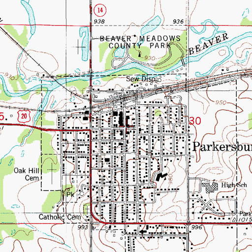 Topographic Map of Parkersburg, IA