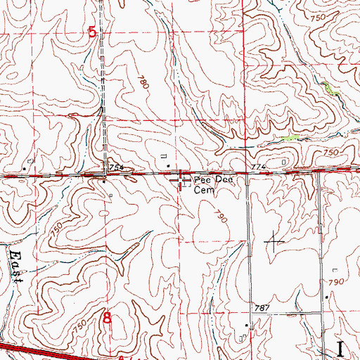 Topographic Map of Pee Dee Cemetery, IA
