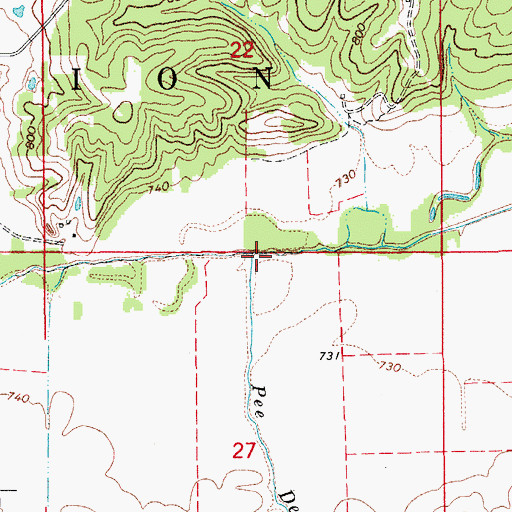 Topographic Map of Pee Dee Creek, IA