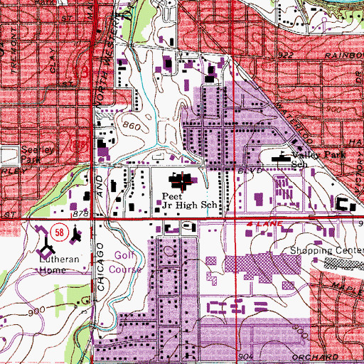 Topographic Map of Peet Junior High School, IA