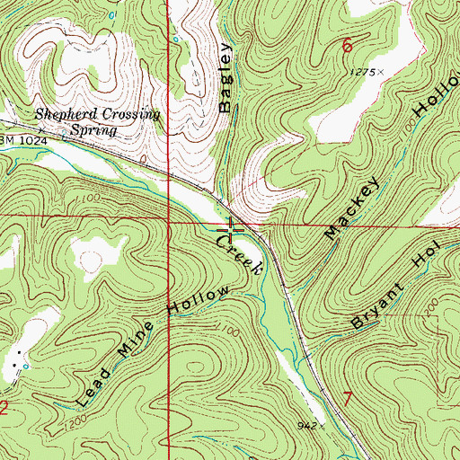 Topographic Map of Bagley Hollow, AR