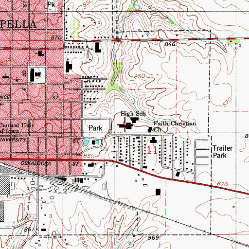Topographic Map of Pella High School, IA