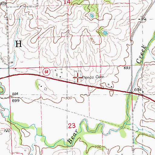 Topographic Map of Pence Cemetery, IA