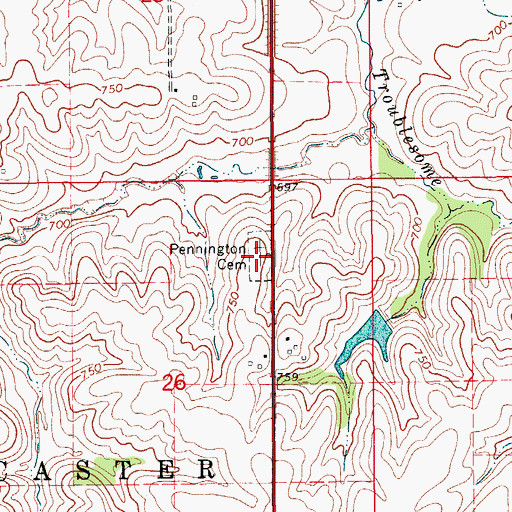 Topographic Map of Pennington Cemetery, IA