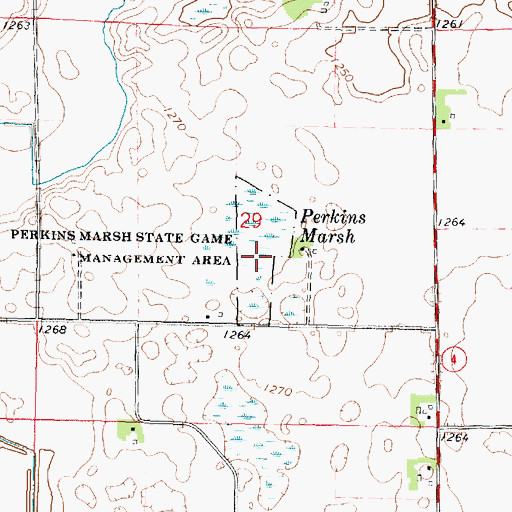 Topographic Map of Perkins Marsh State Game Management Area, IA