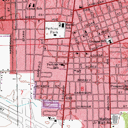 Topographic Map of Perkins School, IA